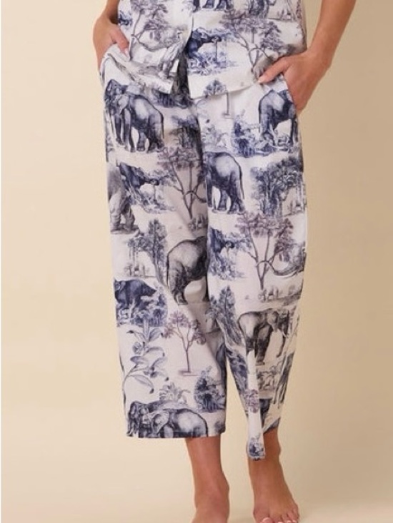 The Cat'S Pajamas Other - The Cat’s Pajama Elephant Print Pajama Pants in Navy and White Organic Cotton XL